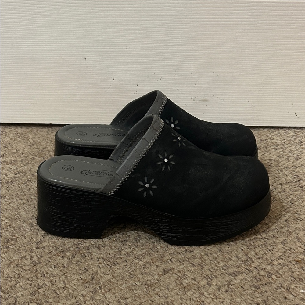 Vtg 90s Y2K Lower East side black platform chunky heel clog boho shoes sz 8.5
